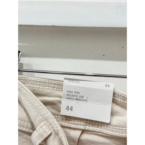 NWT Zara High Waisted Patch Pocket Denim Wide Leg Ankle Jeans Cream Women's 12 - Picture 4 of 6